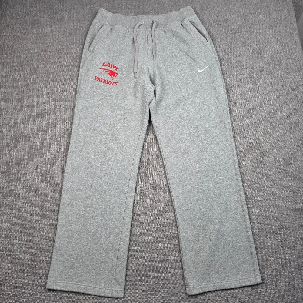 Nike Womens L Grey Fleece Sweatpants Lady Patriots Open Bottom Drawstring Sporty